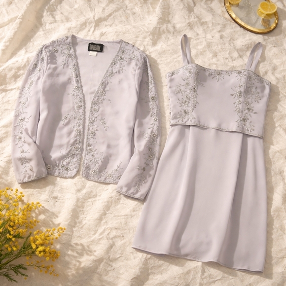 Marsoni Dresses & Skirts - Chic Gray Embroidered Midi Dress Set